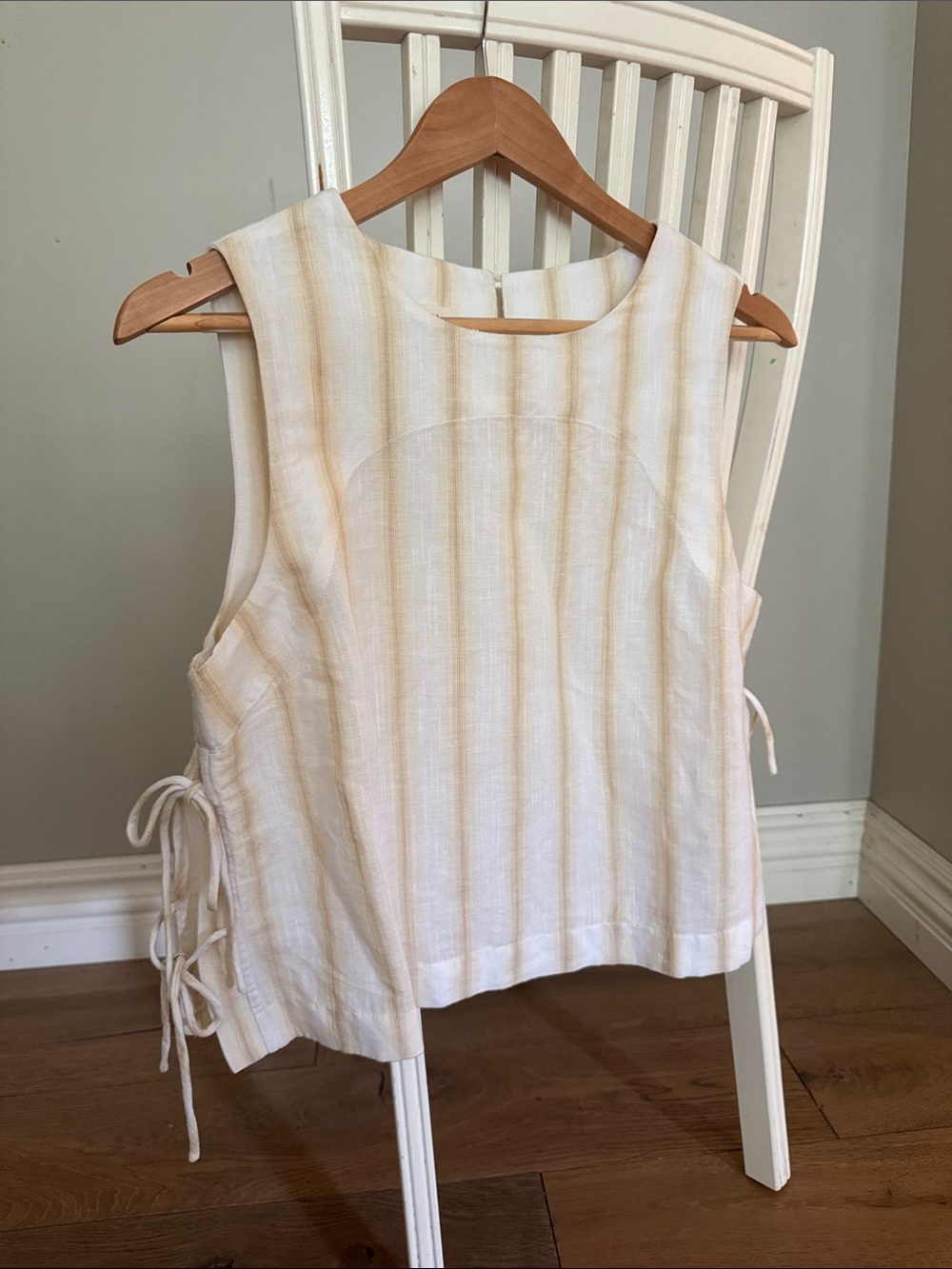 Sleeveless Cream & Yellow Striped Tie-Side Tank Top